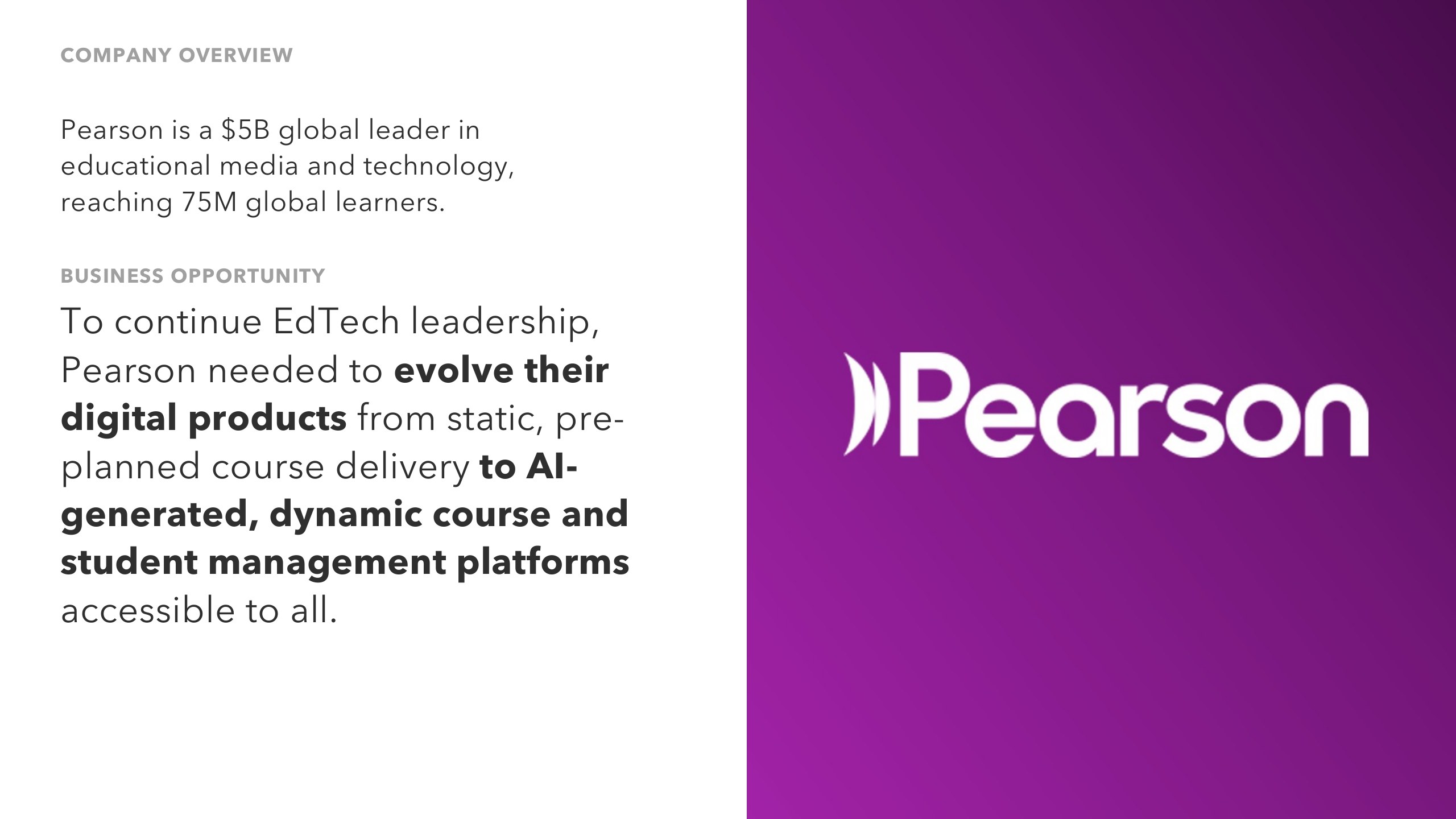 Pearson case study introduction describing the shift to an accessible AI-powered learning platform